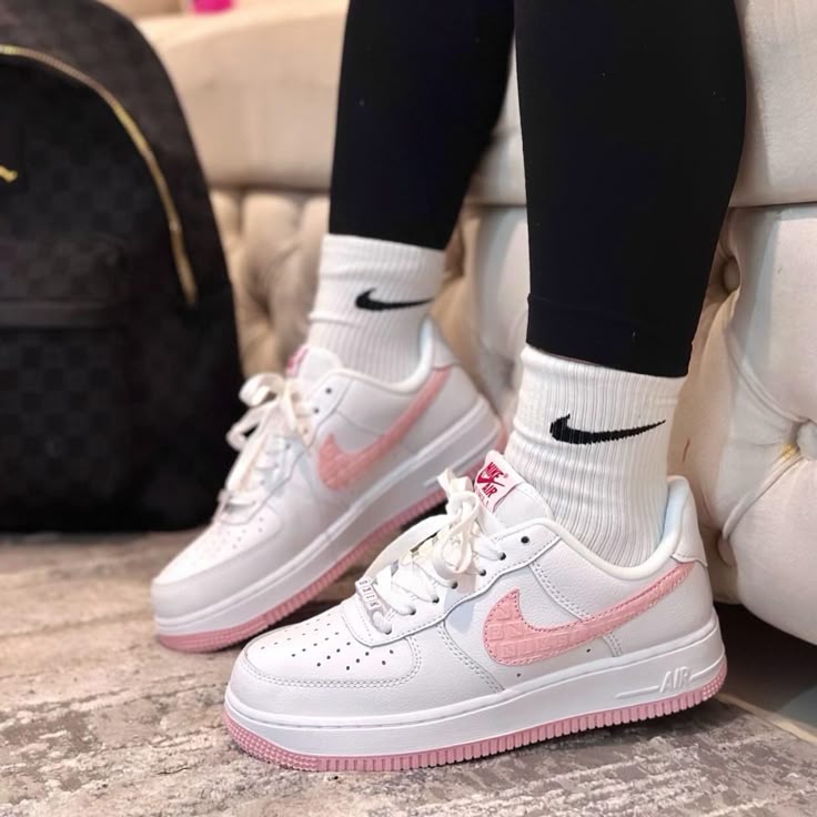 AIR force Elegant White & Pink Low-Top Sneakers