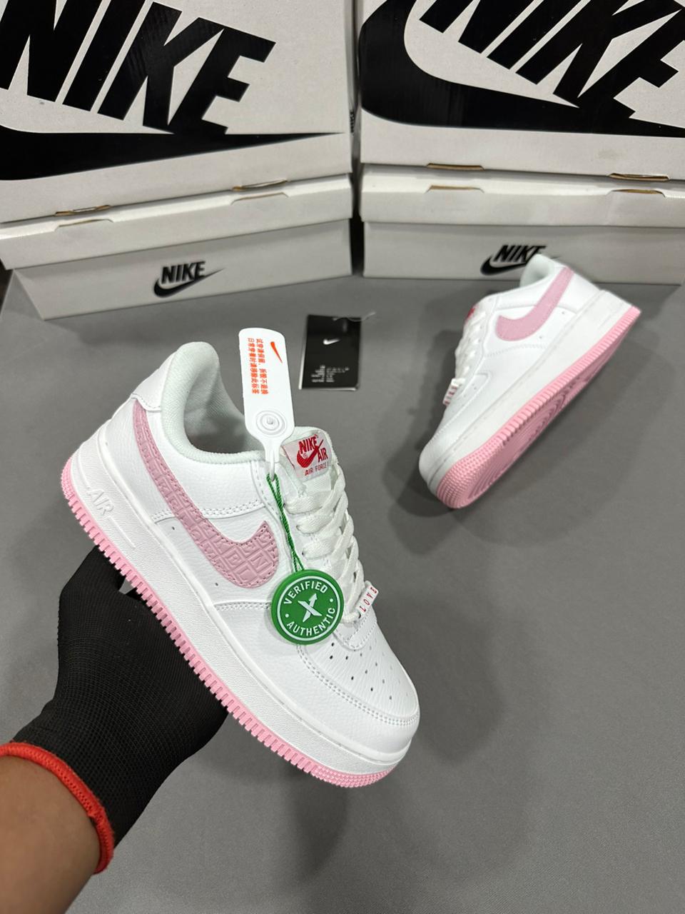 AIR force Elegant White & Pink Low-Top Sneakers