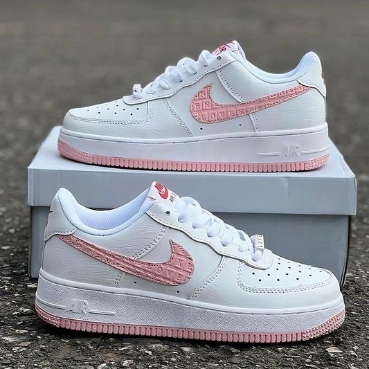 AIR force Elegant White & Pink Low-Top Sneakers