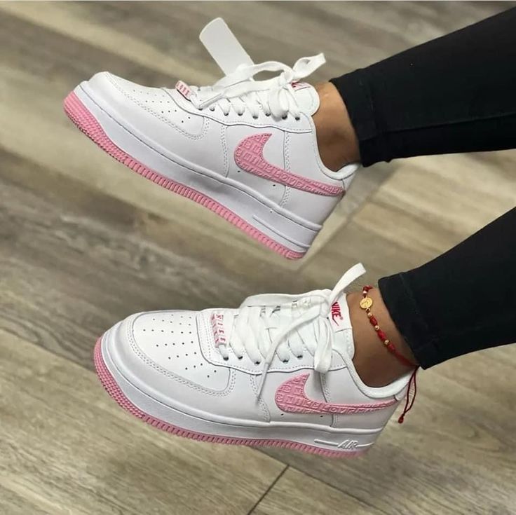 AIR force Elegant White & Pink Low-Top Sneakers
